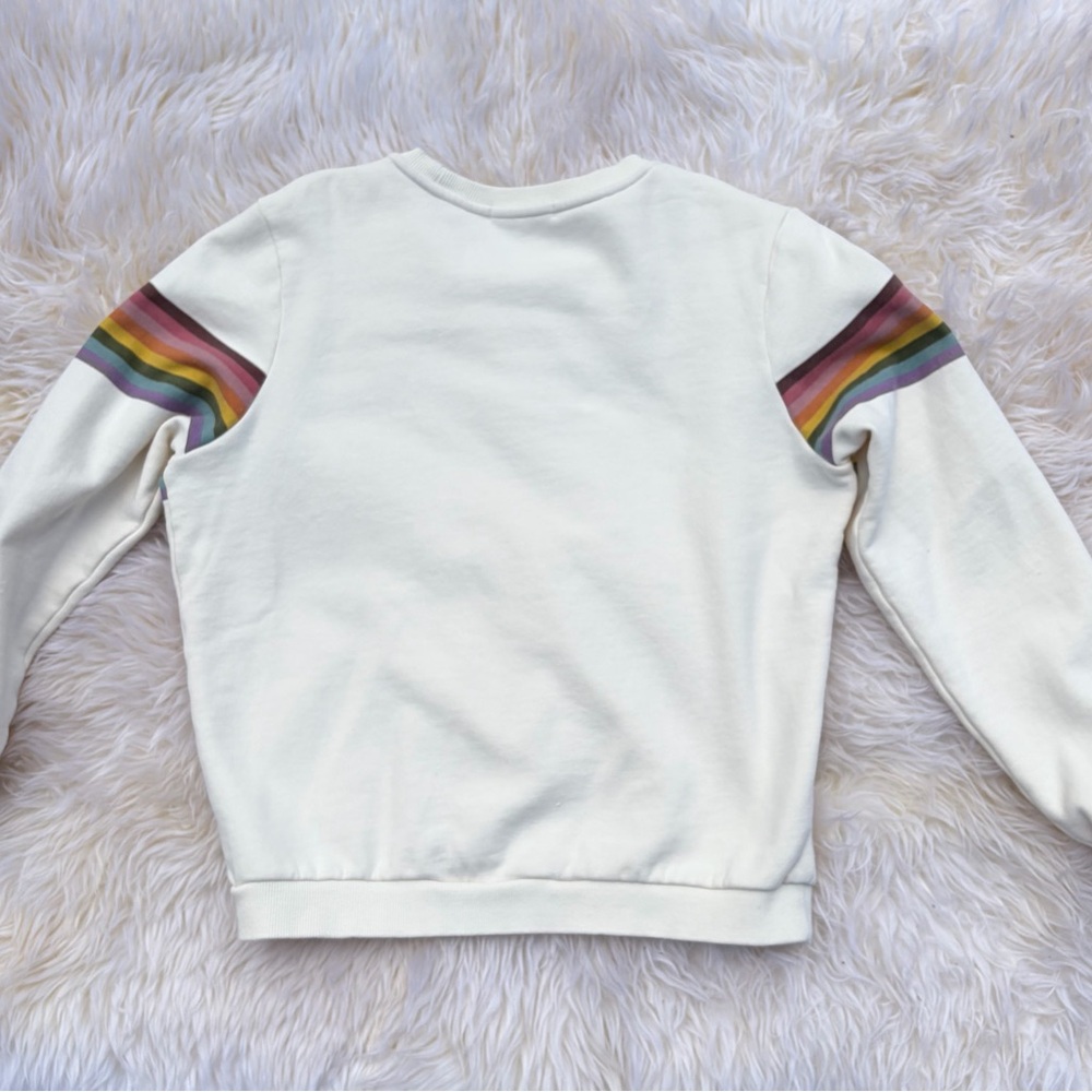 Marine Layer Cream Crewneck Sweater with Rainbow Stripes - Picture 2 of 6
